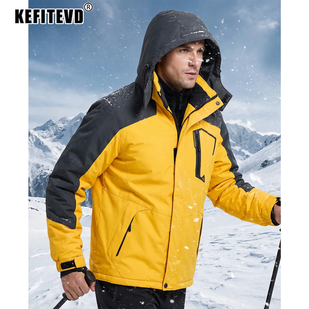 KEFITEVD Men's Winter Ski Jacket Waterproof Warm Thick Fleece Hiking Jackets Raincoats Snow Jacket Coats Windbreaker Man Parka