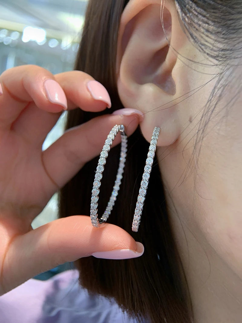 Vexaroa 18K White Gold Natural Diamond Hoop Earrings Vexaroa