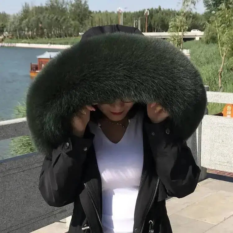 Super Large 100% Real Fox Fur Collar Hood Decor Fur Collar For Down Coat Women Winter Warm Fur Scarf Shawl Luxury