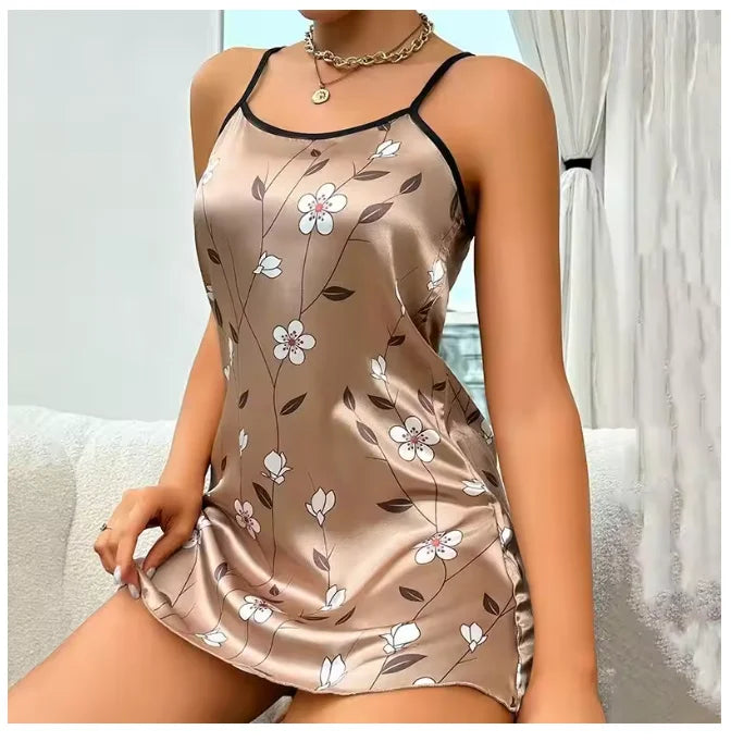 Vexaroa Floral Satin Slip Nightdress – Backless Sleeveless Sleepwear