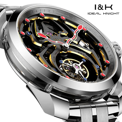 IDEAL KNIGHT Real Tourbillon Men's Watches High-Grade Fully Hollowed Spider Pattern Cool Dial Top Luxury Mechanical Watches 6802