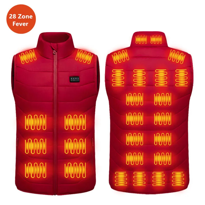 Quality Loose Casual Stand Up Collar Winter 28 Zone Intelligent Heating Vest Men'S Women'S Warm Electric Clip Coat (No Power Bank)
