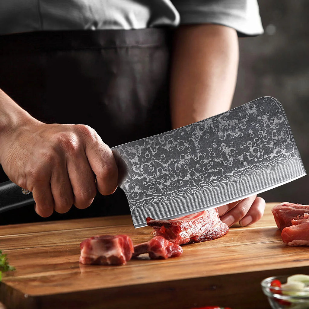 TURWHO 7" Bone Chopper Knife 67 Layers Japanese SKD11 Damascus Steel Sharp Kitchen Cleaver Boning Cutting Meat Knife G10 Handle