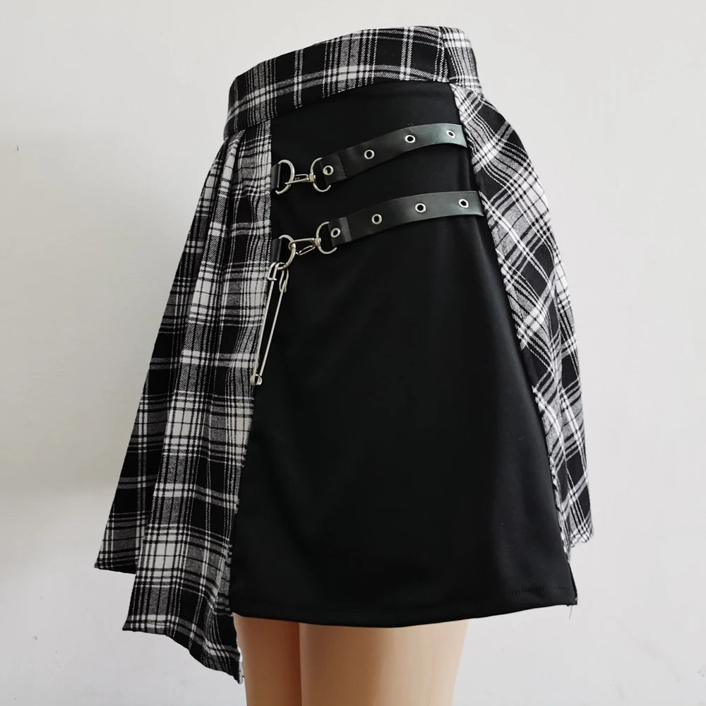 Vexaroa Plaid Pleated Mini Skirt  High Waist Casual