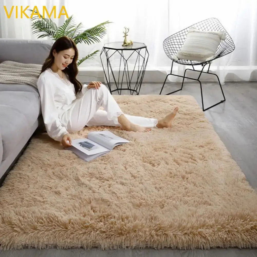 VIKAMA Simple Silk Wool Plush Carpet Bedroom Living Room Bed Blanket Solid Color High-Grade Soft Blanket Room Coffee Table Mat