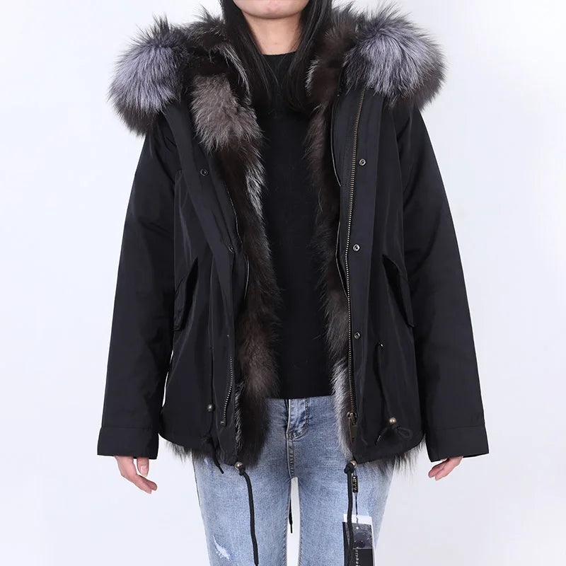 Winter Jackets For Women's Jacket Natural Real Fur Coat Fox Fur Collar Inner Fur Parkas Female Cold Coat