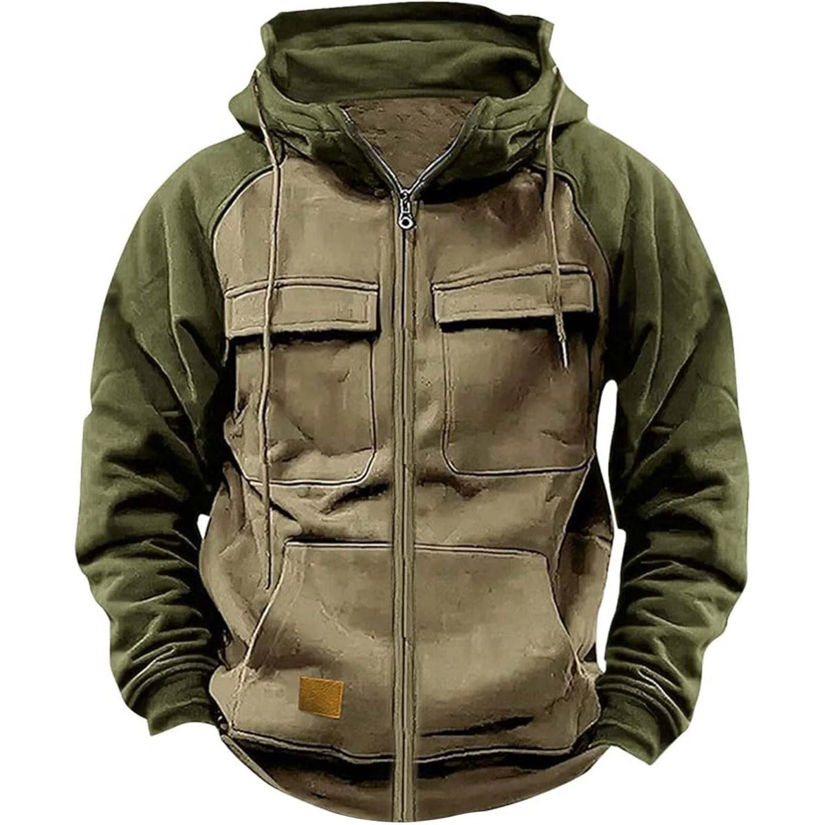 Vexaroa Men's Fleece Patchwork Multi-Pocket Hoodie