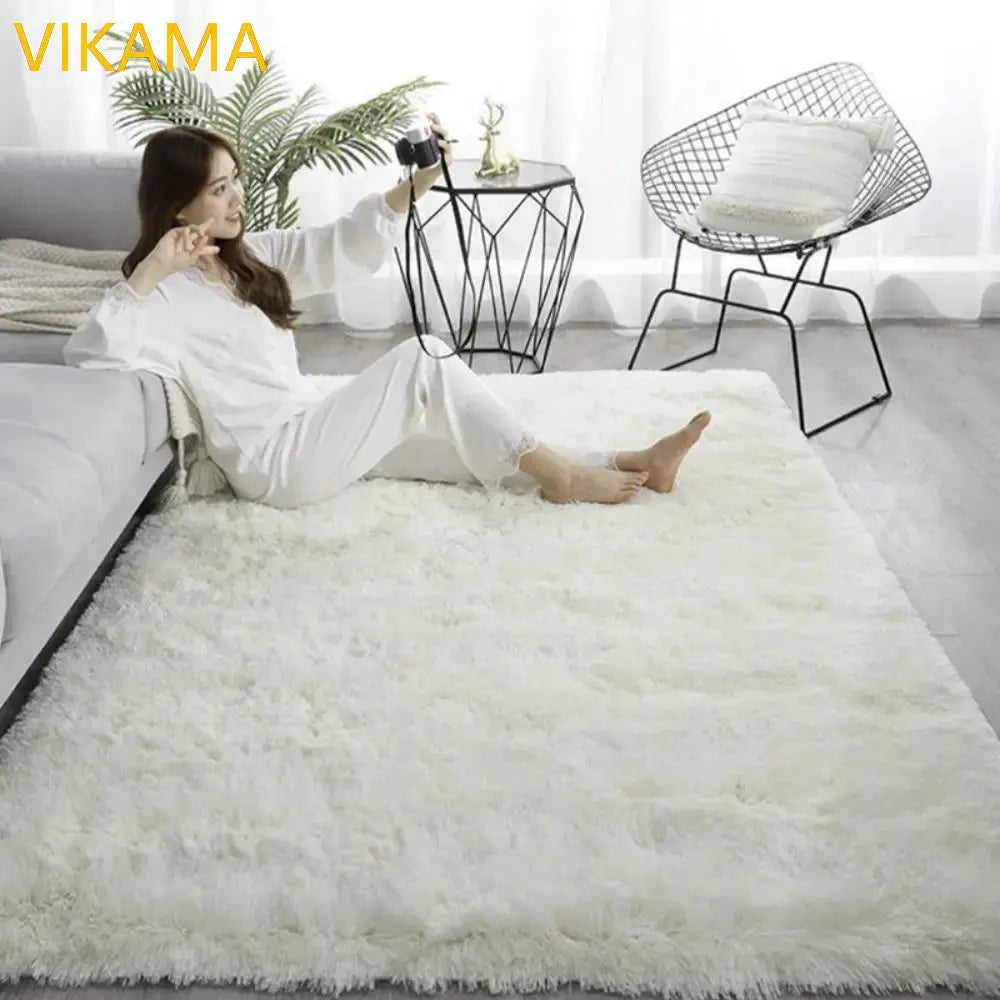 VIKAMA Simple Silk Wool Plush Carpet Bedroom Living Room Bed Blanket Solid Color High-Grade Soft Blanket Room Coffee Table Mat