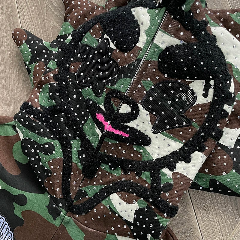 Glo Gang Camouflage Cartoon Embroidered Casual Sweater