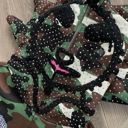 Glo Gang Camouflage Cartoon Embroidered Casual Sweater