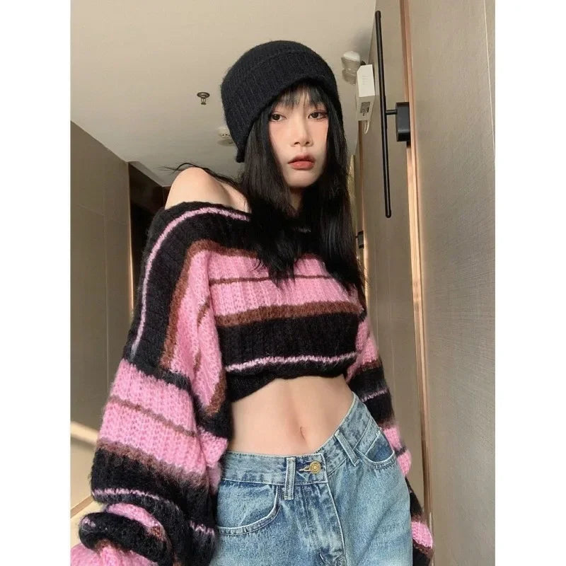 Vexaroa Women's Pink Striped Cropped Sweater — product image 6