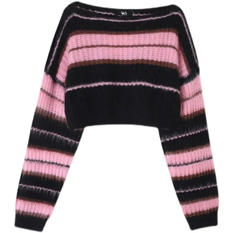 Vexaroa Women's Pink Striped Cropped Sweater — product image 1