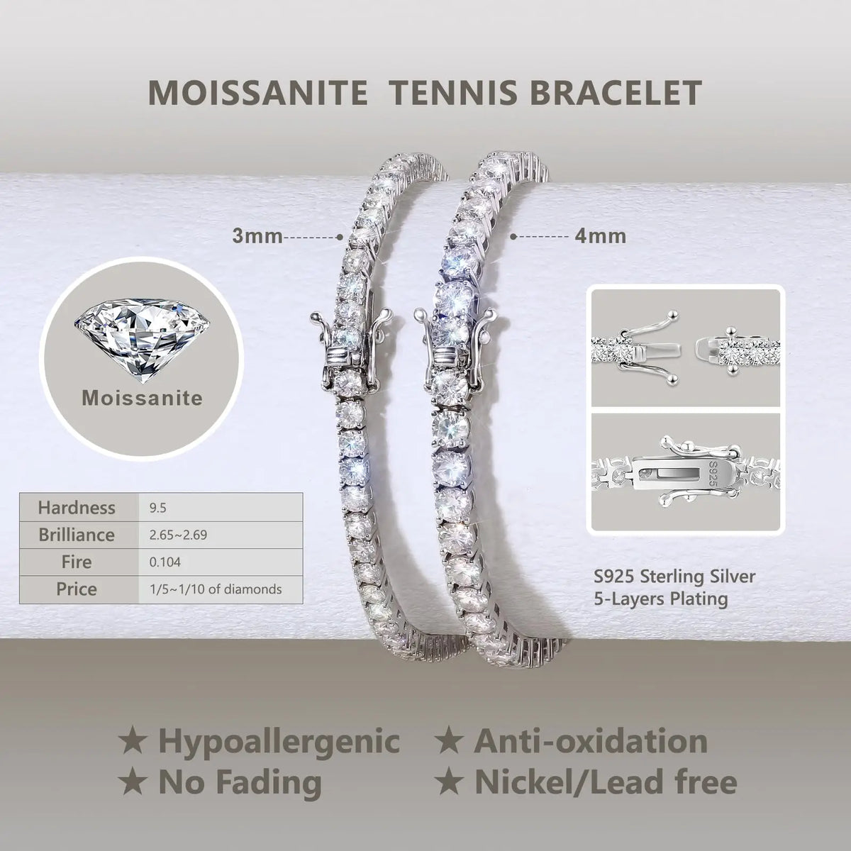 Vexaroa Dainty Moissanite Tennis Bracelet 18K Gold