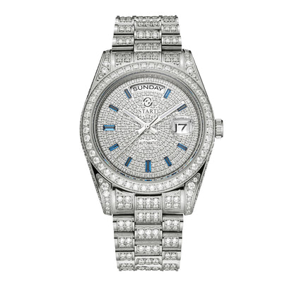 【START】Men's watch Swiss Automatic Mechanical Movement Diamond Watch Waterproof Date Week Function Golden watch