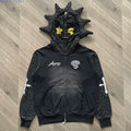 Pointed-Hood Embroidered Full-Zip Hoodie | Vexaroa