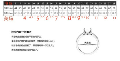 A size guide chart for a ring showing US size (美码) and inner millimeter measurements (内直径mm) from 6 to 28, with Chinese instructions on how to measure the ring's inner diameter and a small ring diagram.