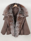 Women's Wool Puffer Jacket with Fox Fur Collar at Vexaroa