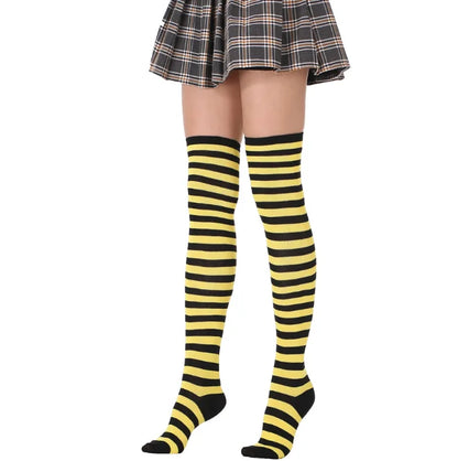 Stocking Over Knee Socks Fashion Women Keep Warm Slim Long Socks Black White Striped Hosiery