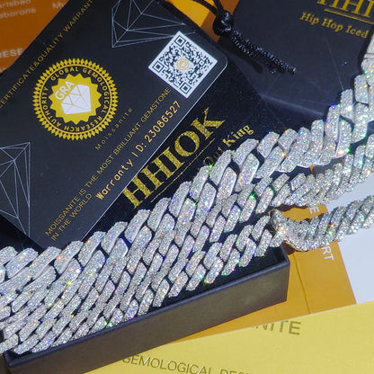 Diamond-studded chain with a GIA certificate and HHIOK branding on a yellow background