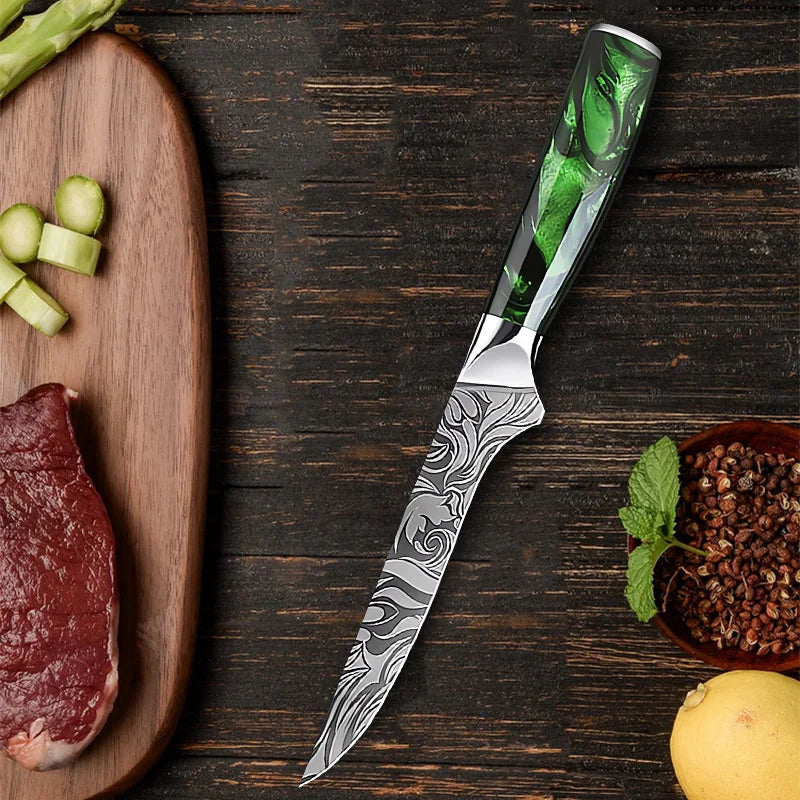 Kitchen Knife Chef Japanese Knife Laser Damascus Pattern Knife Cut Meat Fruit Bread Vegetable Boning Knife Slicing Utility Knife