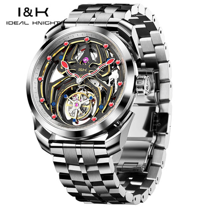 IDEAL KNIGHT Real Tourbillon Men's Watches High-Grade Fully Hollowed Spider Pattern Cool Dial Top Luxury Mechanical Watches 6802