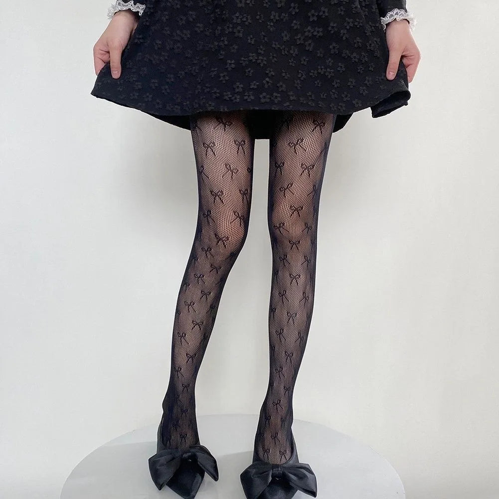 Pantyhose Bow Knot Fishnet Stockings Women Spicy Girl Black White Sexy Thin Ins Tide Lace Tights