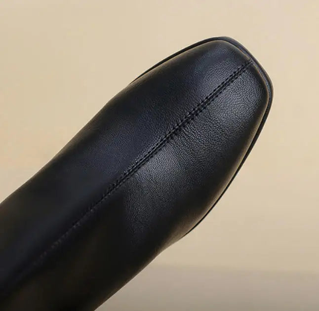 Women's Black Knee-High Chunky Heel Boots | Vexaroa