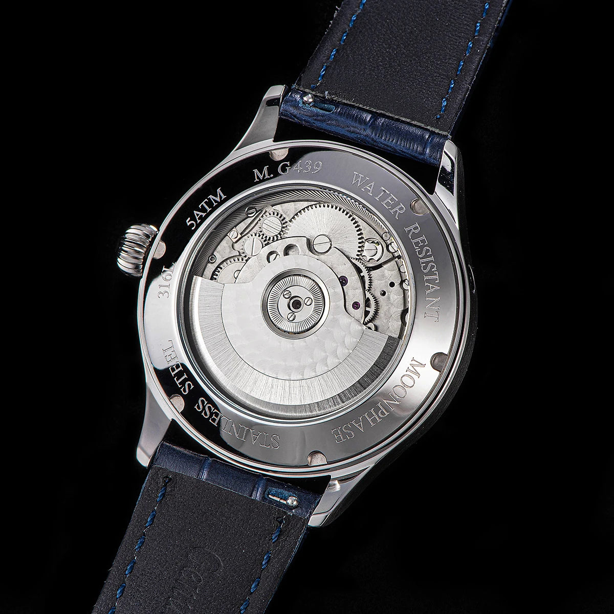 Moonphase Watch of Men 40mm Automatic Mechanical Wristwatches Origin ST2528 Movement Stainless Steel Blue Sandstone Dials