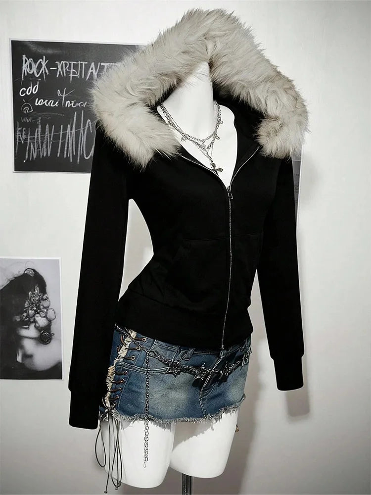 Vexaroa Women's Gothic Zip Hoodie with Fur-Trim Collar — product image