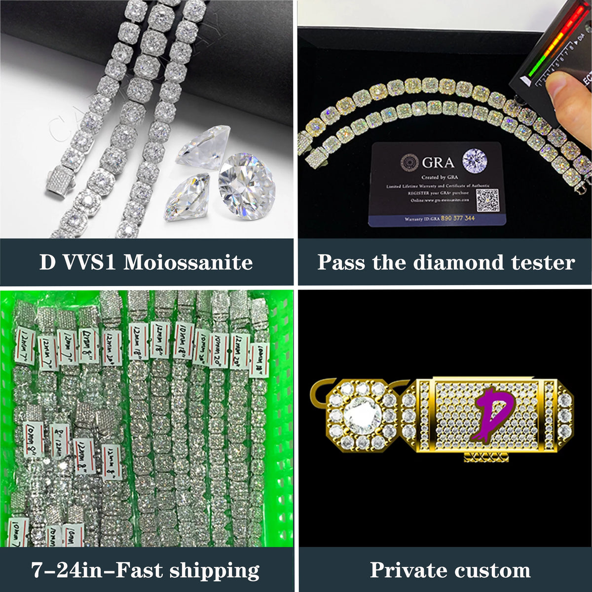 Collage of diamond jewelry with text on quality, testing, and availability.