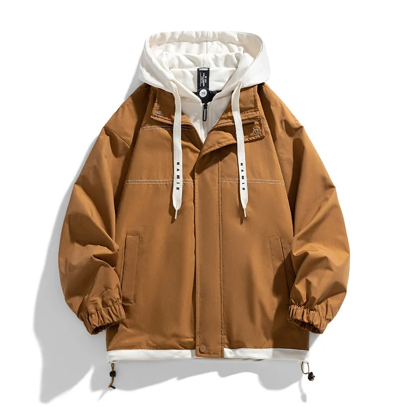 Vexaroa Men's Hooded Color-Block Baseball Jacket