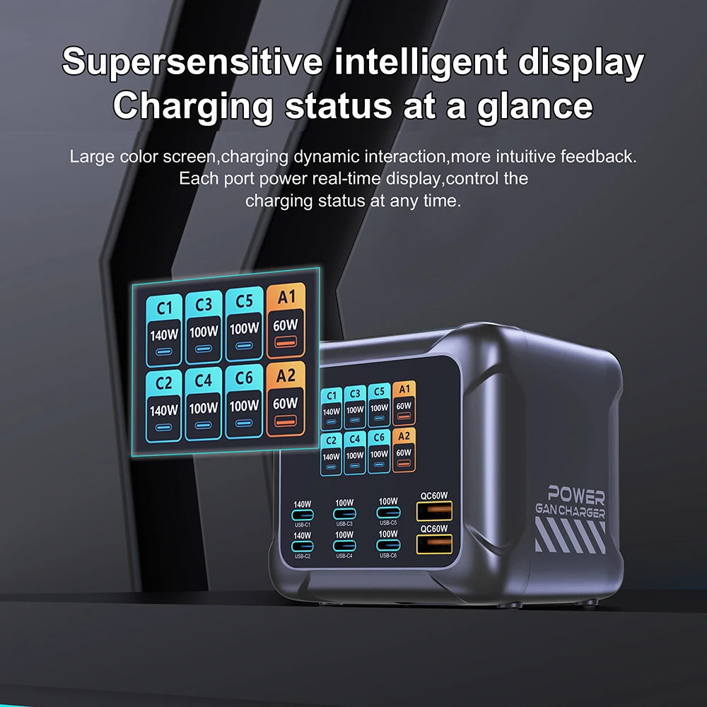 Vexaroa 420W GaN USB-C charging station with digital display – product view 4