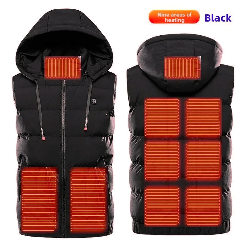 9-Zone Heating Vest with Hood USB Electric Warm Waistcoat for Men Women Smart Heating Jacket for Outdoor Hiking Winter Sports