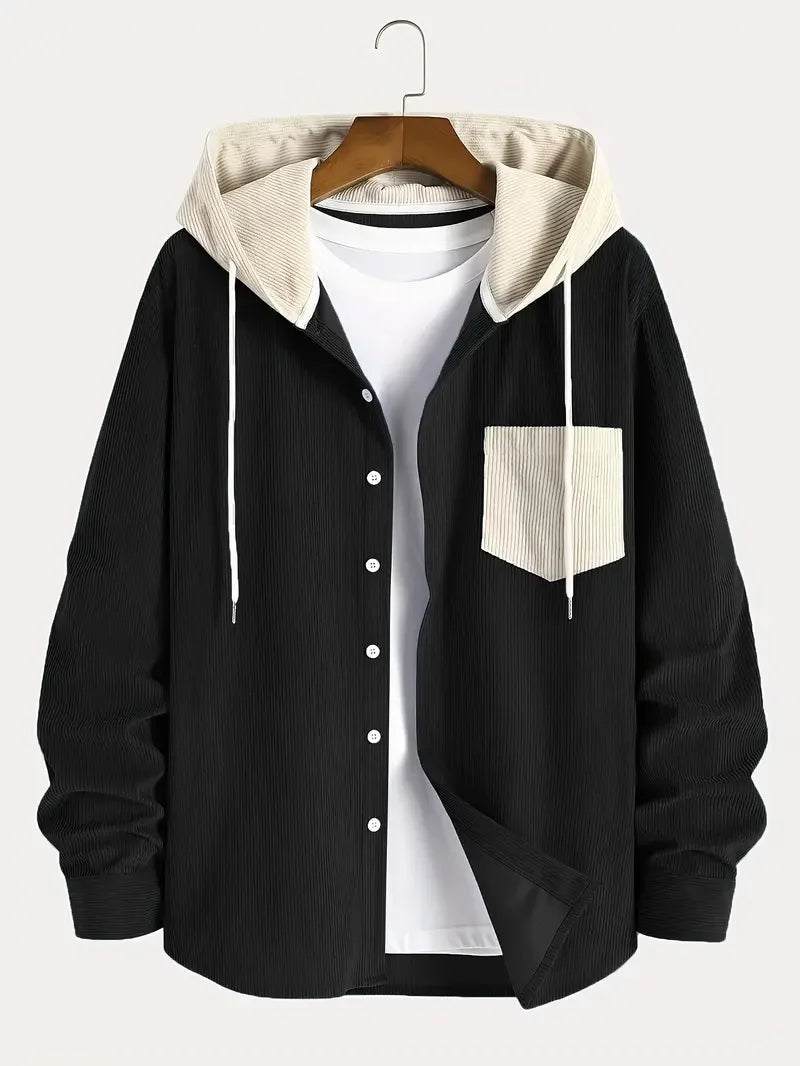 Vexaroa Men's Casual Corduroy Hooded Jacket Daily Commute