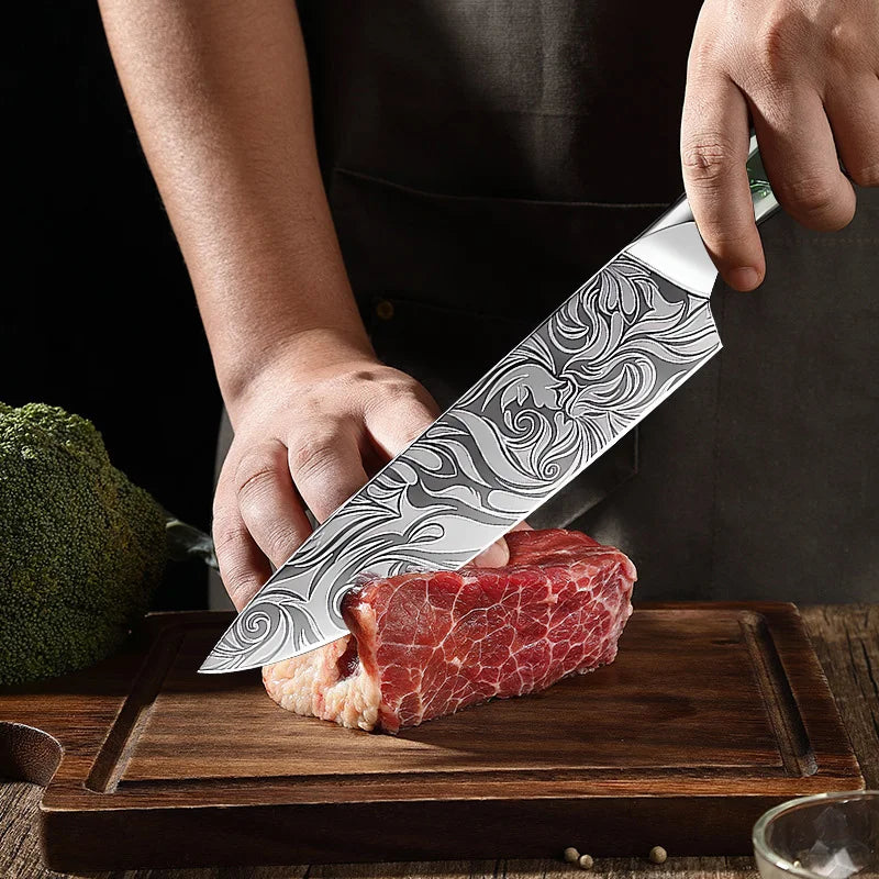 Kitchen Knife Chef Japanese Knife Laser Damascus Pattern Knife Cut Meat Fruit Bread Vegetable Boning Knife Slicing Utility Knife