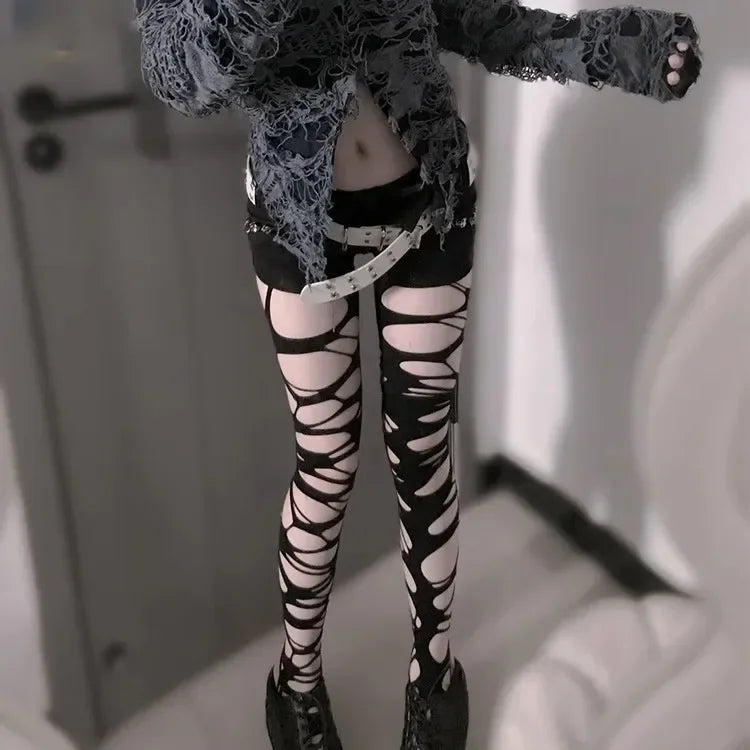 Vexaroa Spider Web Torn Fishnet Tights Ragged Pantyhose Party