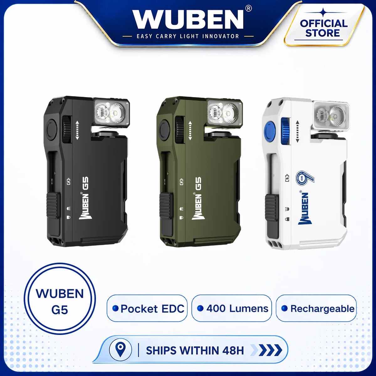 Vexaroa G5 Rechargeable EDC Flashlight 400 Lumens RGB Light