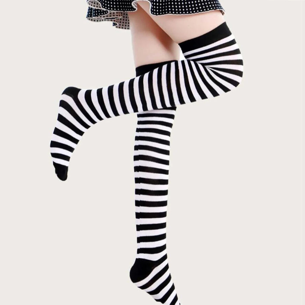 Vexaroa Fashion Over Knee Warm Slim Long Socks Black White