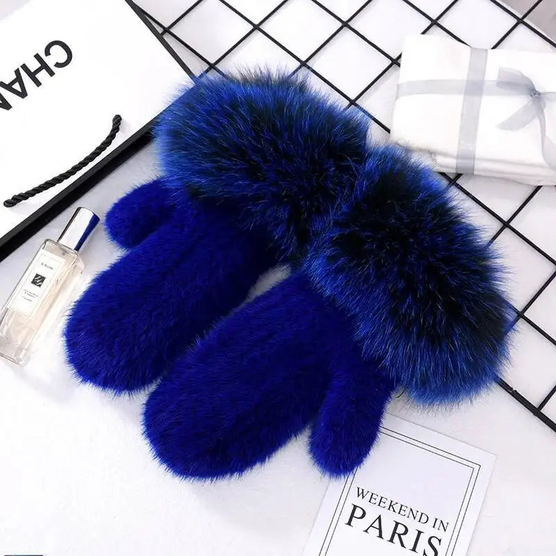 Women's Real Mink Fur Gloves Fox Fur Cuffs Winter | Vexaro