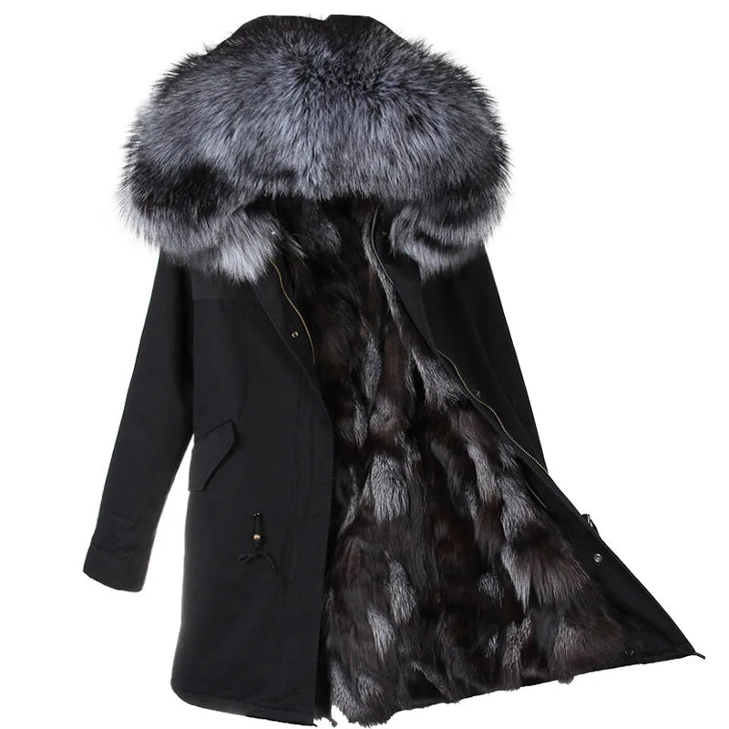 Winter Jackets For Women's Jacket Natural Real Fur Coat Fox Fur Collar Inner Fur Parkas Female Cold Coat