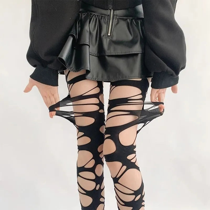 Vexaroa Black Ripped Mesh Stockings Leggings Tube Socks