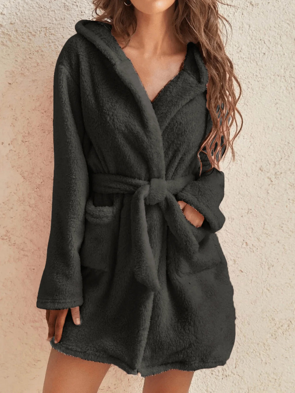 Vexaroa Women's Fleece Hooded Robe with Belt – Warm Home Wear