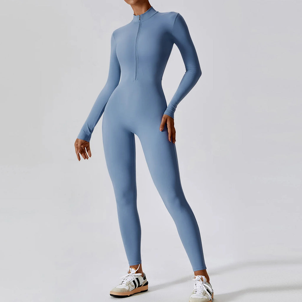 Vexaroa Women's Yoga Zipper Jumpsuit Long Sleeve Gym Fitness