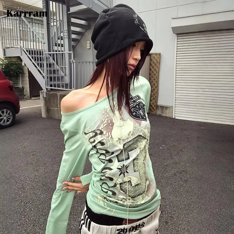 Vexaroa Mint Green Y2K Graphic Long Sleeve Tee product photo, view 7