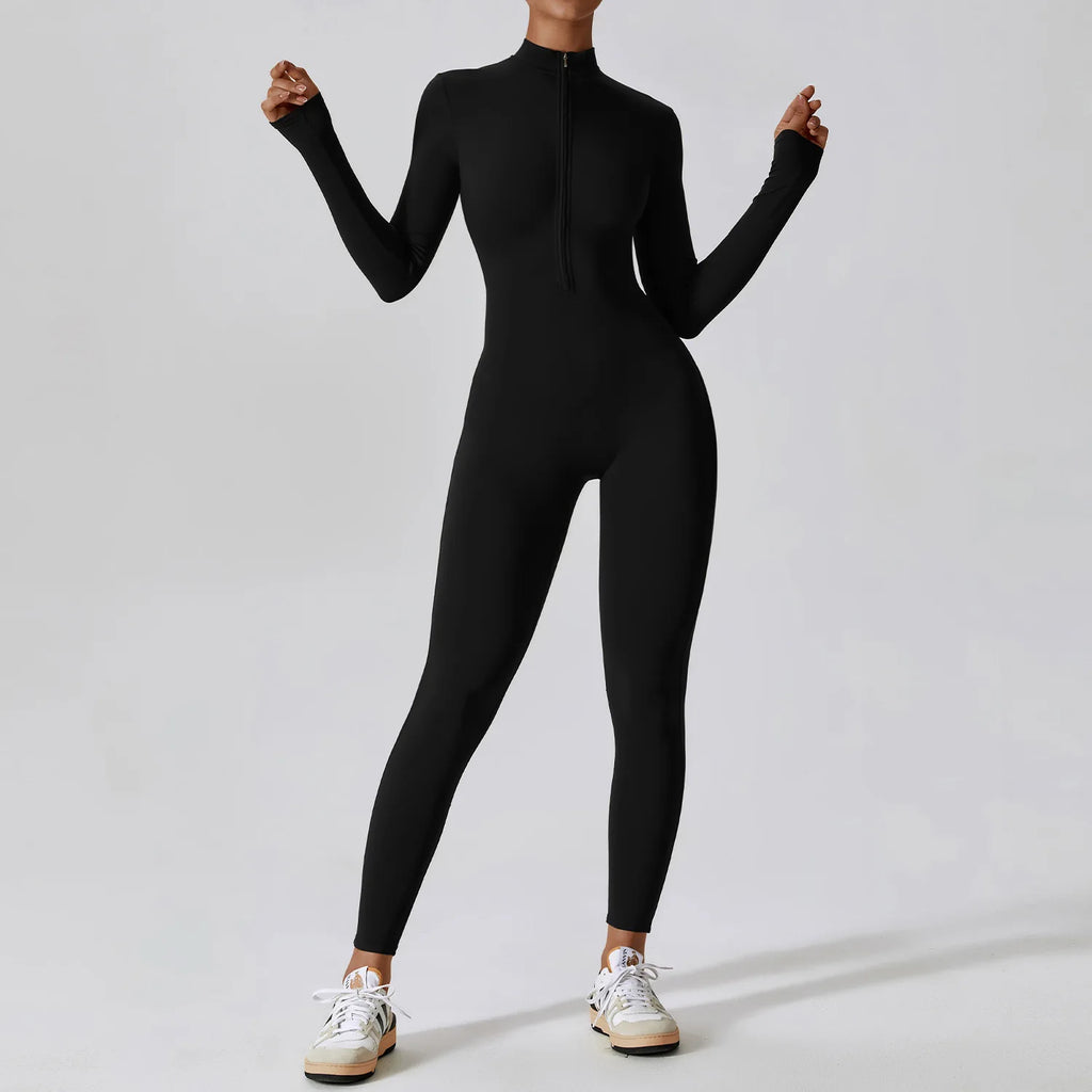 Vexaroa Women's Yoga Zipper Jumpsuit Long Sleeve Gym Fitness