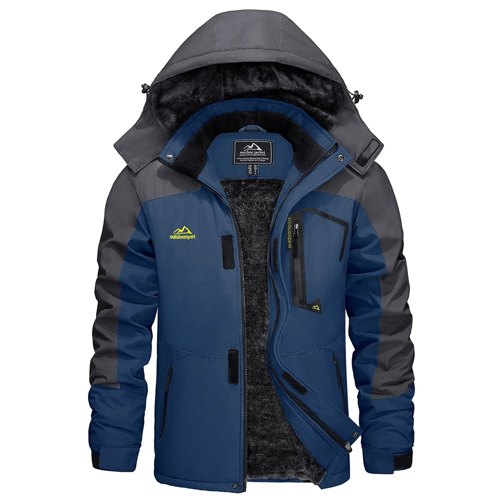KEFITEVD Men's Winter Ski Jacket Waterproof Warm Thick Fleece Hiking Jackets Raincoats Snow Jacket Coats Windbreaker Man Parka