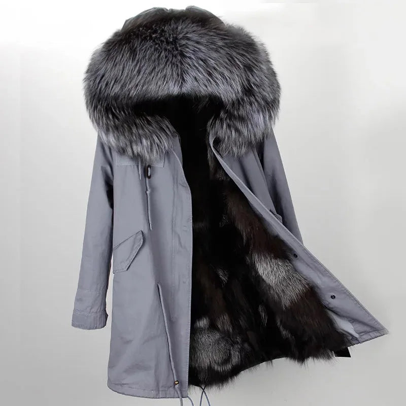 Winter Jackets For Women's Jacket Natural Real Fur Coat Fox Fur Collar Inner Fur Parkas Female Cold Coat
