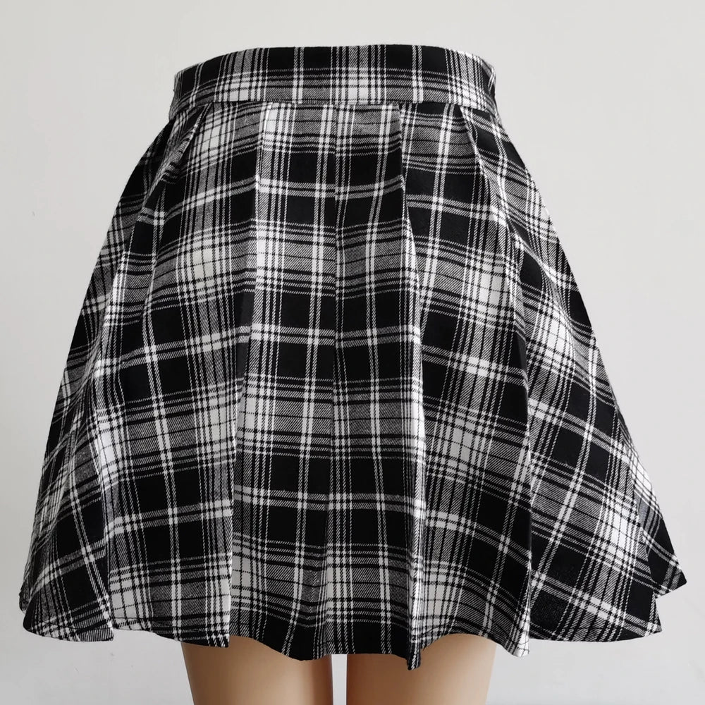 Vexaroa Plaid Pleated Mini Skirt  High Waist Casual