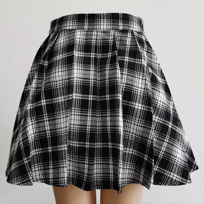 Vexaroa Plaid Pleated Mini Skirt  High Waist Casual