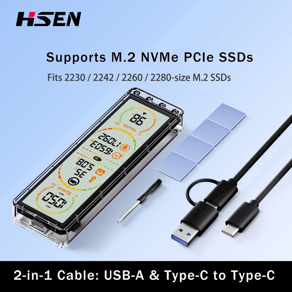 Vexaroa 10Gbps M.2 SSD Enclosure Smart Display USB-C NVMe SATA